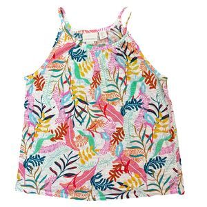 Womens Cynthia Rowley 100% Linen Tank Top Womens Large Tropical Floral Leaves